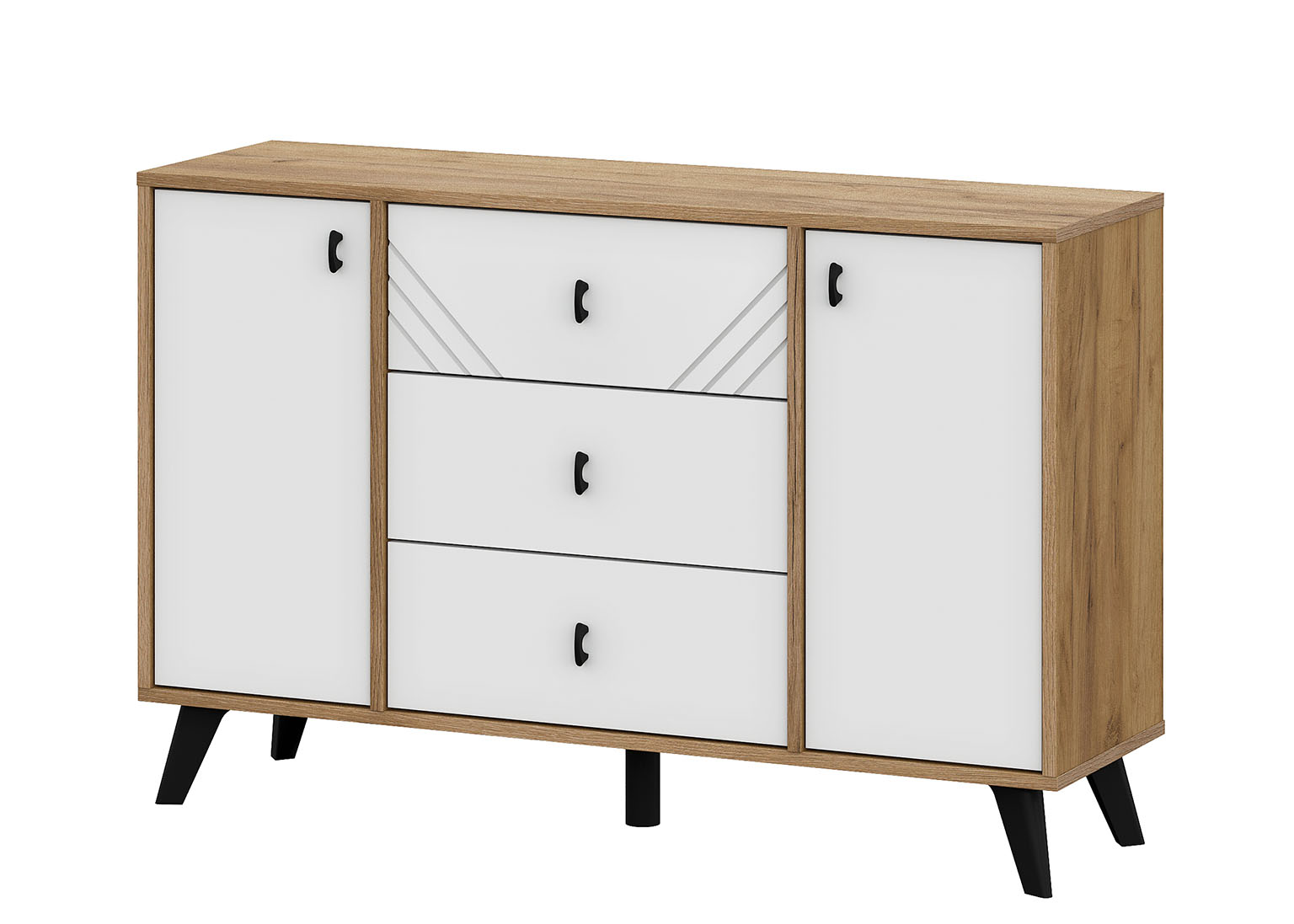 МС "Байкал" Комод 3 ящика двухстворчатый Дуб Золотой/Белый матовый МР